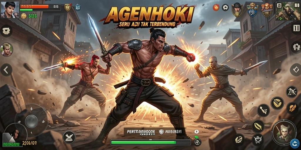 Screenshot AGENHOKI menampilkan aksi pertarungan yang mendebarkan.