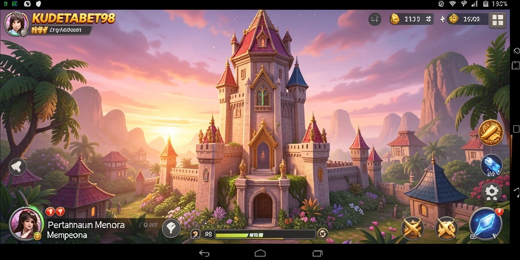 Screenshot gameplay KUDETABET98 menampilkan menara yang megah dalam aksi.