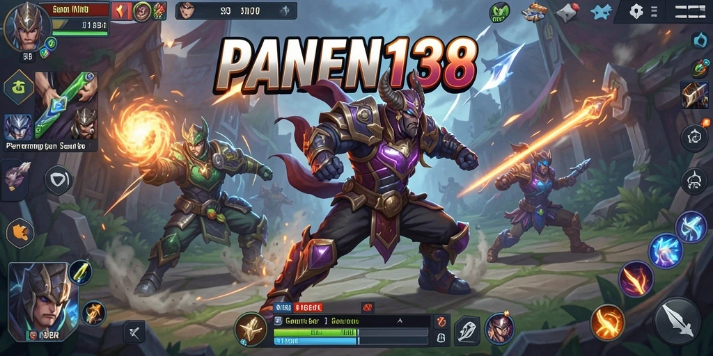 Screenshot PANEN138 menampilkan aksi pertarungan MOBA yang intens.