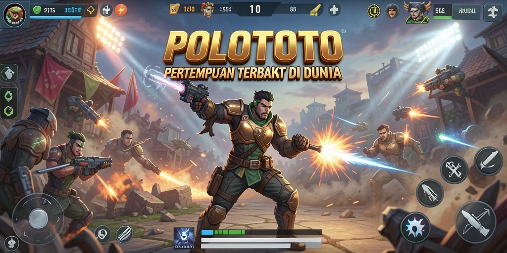 Tampilan gameplay POLOTOTO yang penuh aksi dalam pertempuran Battle Royale.