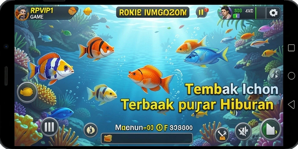 Screenshot utama RPVIP1 menampilkan aksi seru dalam menangkap ikan.