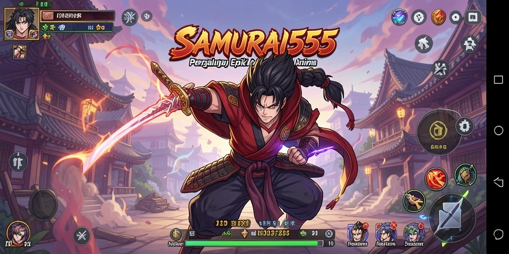 Tampilan gameplay yang epik dari SAMURAI555 dengan aksi karakter Anime.