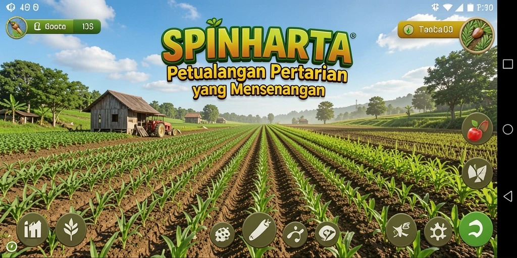 Tangkapan layar gameplay SPINHARTA menampilkan keindahan pertanian.